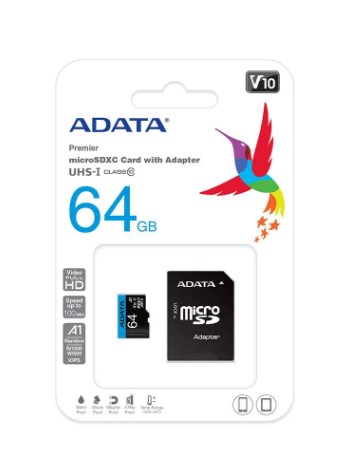 HAFIZA KARTI 64GB ADATA PREMİER100MB/S CLASS10 A1 ADAPTÖRLÜ MİCROSDXC HAFIZA KARTI HAFIZA KARTI 64GB ADATA PREMİER100MB/S CLASS10 A1 ADAPTÖRLÜ MİCROSDXC HAFIZA KARTI