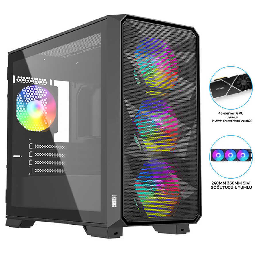 KASA 600W 80+ DRAGOS DIAMOND 4XARGB INNER FAN USB 3.0 SİYAH GAMİNG BİLGİSAYAR KASASI