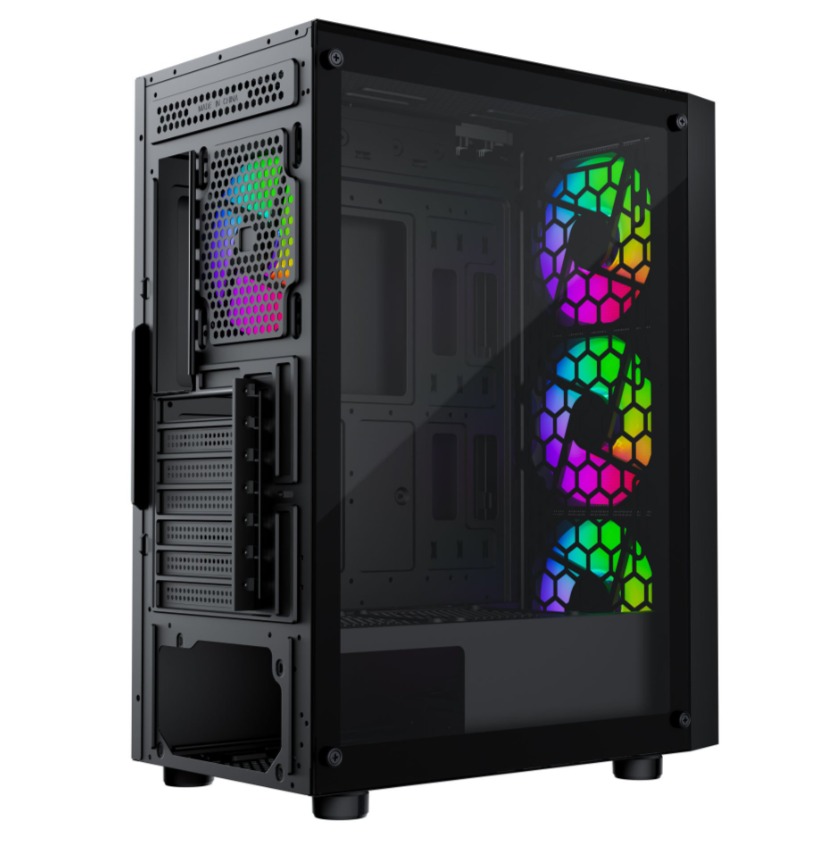 KASA 600W GAMEBOOSTER CASTLE A651B APFC USB 3.0 MESH 4*RAİNBOW FANLI MİD-T ATX GAMİNG SİYAH KASA