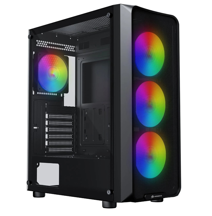 KASA 600W GAMEBOOSTER ROUND A650B APFC USB 3.0 MESH 4*RAİNBOW FANLI MİD-T ATX GAMİNG SİYAH KASA