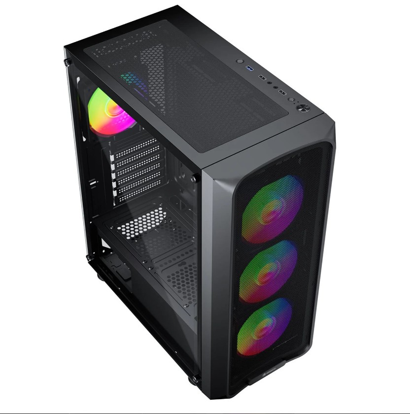 KASA 600W GAMEBOOSTER ROUND A650B APFC USB 3.0 MESH 4*RAİNBOW FANLI MİD-T ATX GAMİNG SİYAH KASA