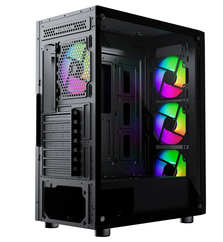 KASA 600W GAMEBOOSTER ROUND A650B APFC USB 3.0 MESH 4*RAİNBOW FANLI MİD-T ATX GAMİNG SİYAH KASA