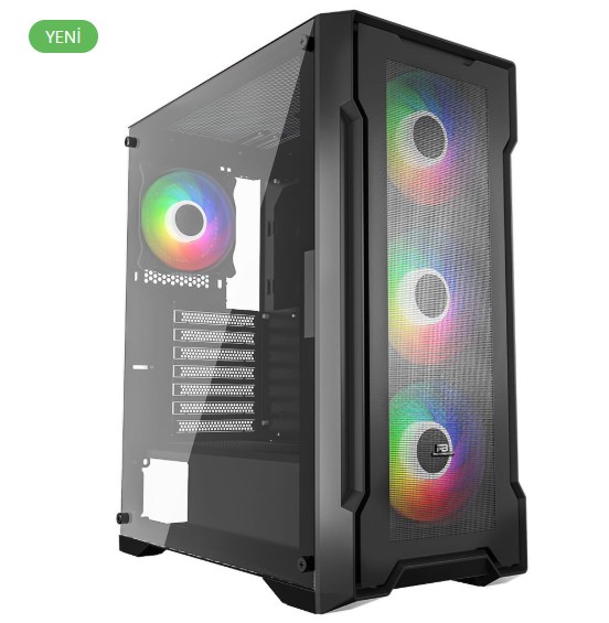 KASA 650W 80+ BRONZE POWERBOOST PB-PS6849B USB 3.0 MESH 4*12CM RAİNBOW FANLI MİD-T ATX GAMİNG SİYAH KASA