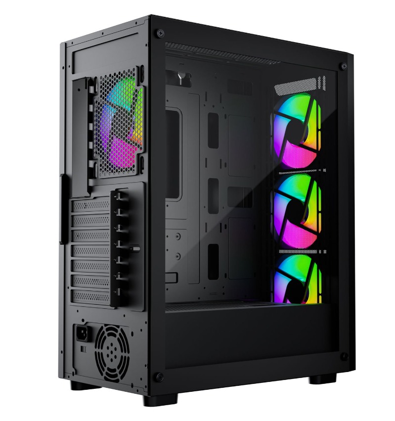 KASA 650W 80+ GAMEBOOSTER RAIDER E651B WHITE USB 3.0 MESH 4*RAİNBOW FANLI MİD-T E-ATX GAMİNG SİYAH KASA