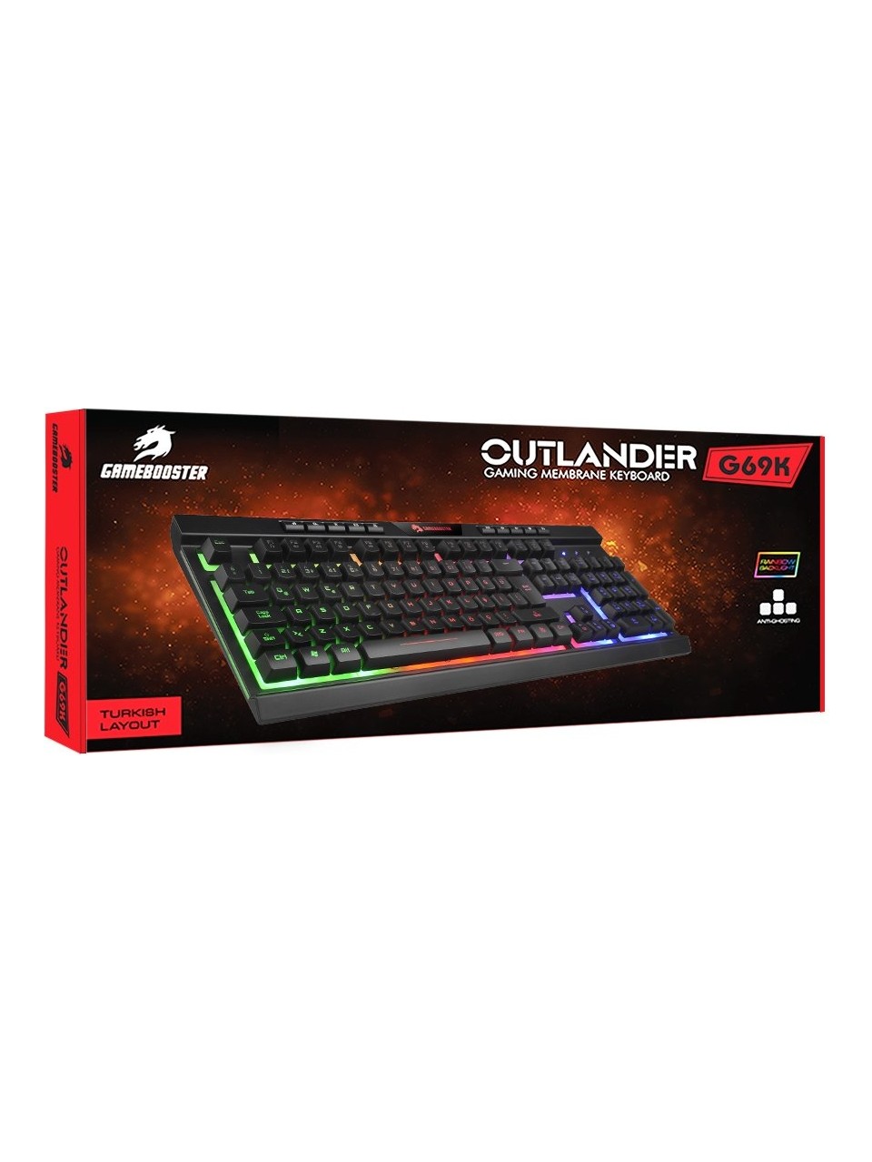 KLAVYE GAMEBOOSTER G69K OUTLANDER RAİNBOW AYDINLATMALI MEMBRANE OYUN KLAVYESİ