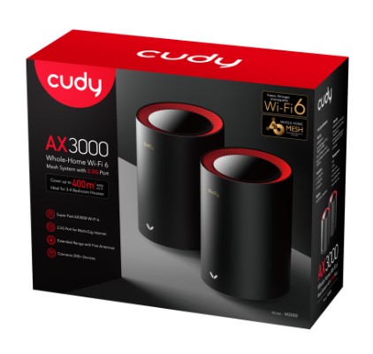 MENZİL GENİŞLETİCİ CUDY M3000 2-PACK AX3000MBPS 2.4GHZ/5GHZ AP/RE/WISP 2.5GE MU-MIMO KABLOSUZ 2'Lİ MESH Wİ-Fİ 6 SİSTEMİ