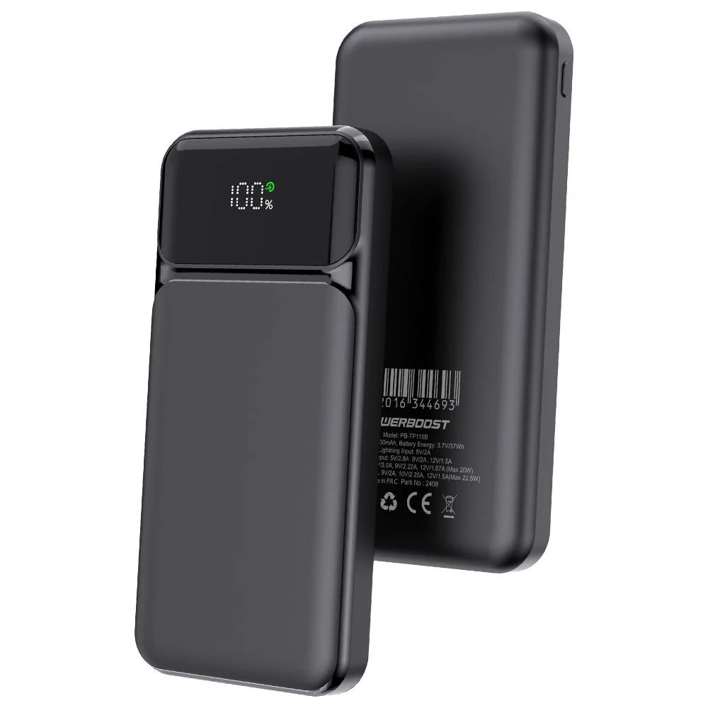 POWERBANK POWERBOOST NIGHT 115B 10.000MAH 22.5W LCD GİZLİ LED SİYAH TAŞINABİLİR ŞARZ CİHAZI